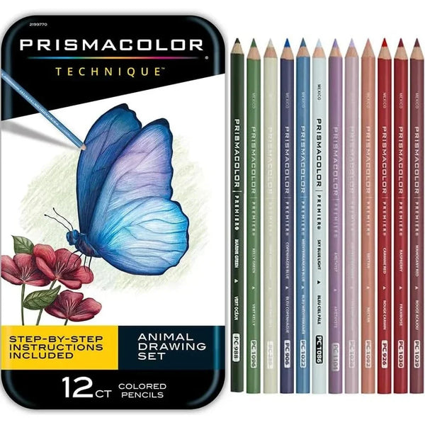 Prismacolor Premier Techniques Animal Drawing Coloured Pencils 12 Set Tin PC2199770 - SuperOffice