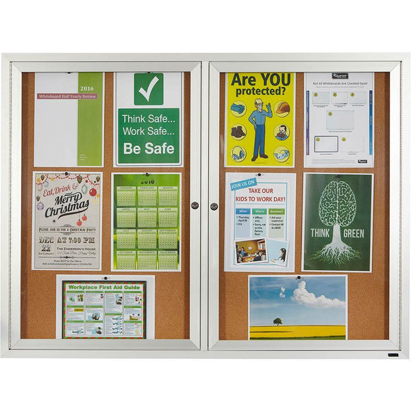 Quartet Enclosed Corkboard 2 Door Aluminium Frame 1200 X 900Mm QT2364 - SuperOffice