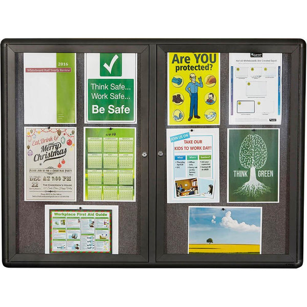 Quartet Enclosed Corkboard Fabric 2 Door Aluminium Frame 1200 X 900Mm QT2364L - SuperOffice