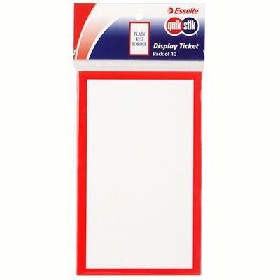 Quikstik Display Tickets Plain Red Border Pack 10 48299 - SuperOffice