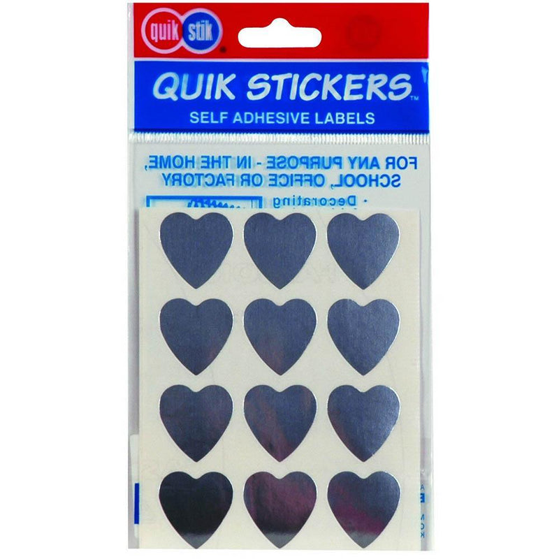 Quikstik Labels Heart 22Mm Silver Pack 48 80375PSIL - SuperOffice