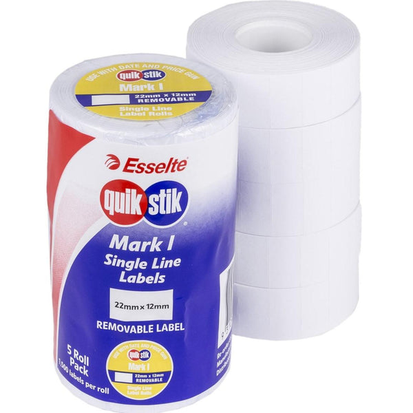 Quikstik Mark I Labels Removable White 1500 Labels/Roll Blank 22x12mm Box 5 48246 - SuperOffice