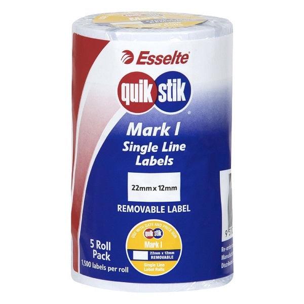 Quikstik Mark I Labels Removable White 1500 Labels/Roll Blank 22x12mm Box 5 48246 - SuperOffice