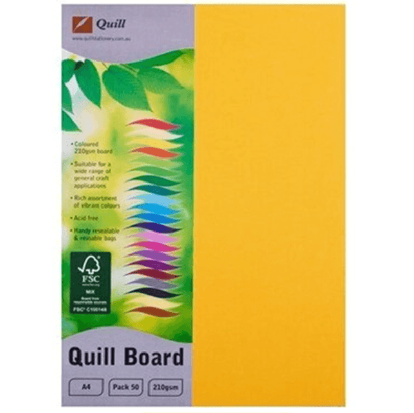Quill Board Paper 210gsm A4 Sunshine Yellow Pack 50 100850176 - SuperOffice