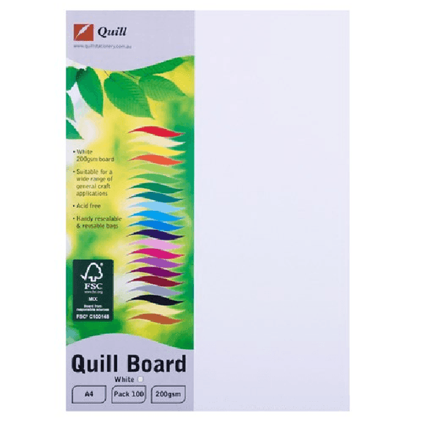 Quill Board Thick Paper 200Gsm A4 White Pack 100 100850186 or 90346 - SuperOffice