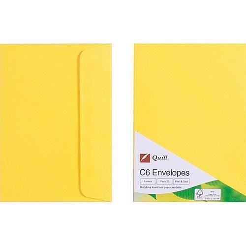 Quill C6 Coloured Envelopes Lemon Pack 25 100850257 - SuperOffice