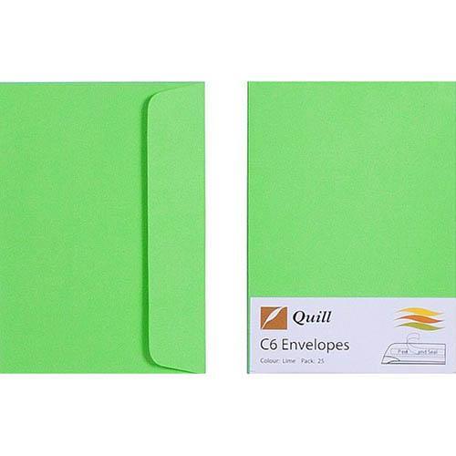 Quill C6 Coloured Envelopes Lime Pack 25 100850250 - SuperOffice