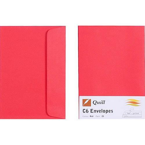 Quill C6 Coloured Envelopes Red Pack 25 100850251 - SuperOffice