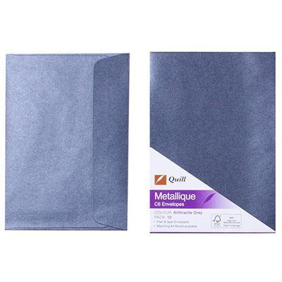 Quill C6 Matallique Envelopes Anthracite Grey Pack 10 100850069 - SuperOffice