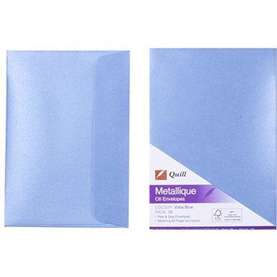 Quill C6 Matallique Envelopes Vista Blue Pack 10 100850063 - SuperOffice