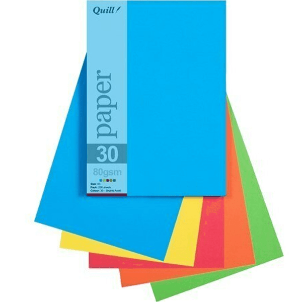 Quill Coloured A5 Copy Paper 80Gsm Bright Assorted Pack 250 Sheets 100850604 - SuperOffice