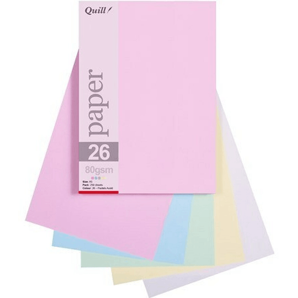 Quill Coloured A5 Copy Paper 80GSM Pastel Assorted Pack 250 Sheets 100850605 - SuperOffice