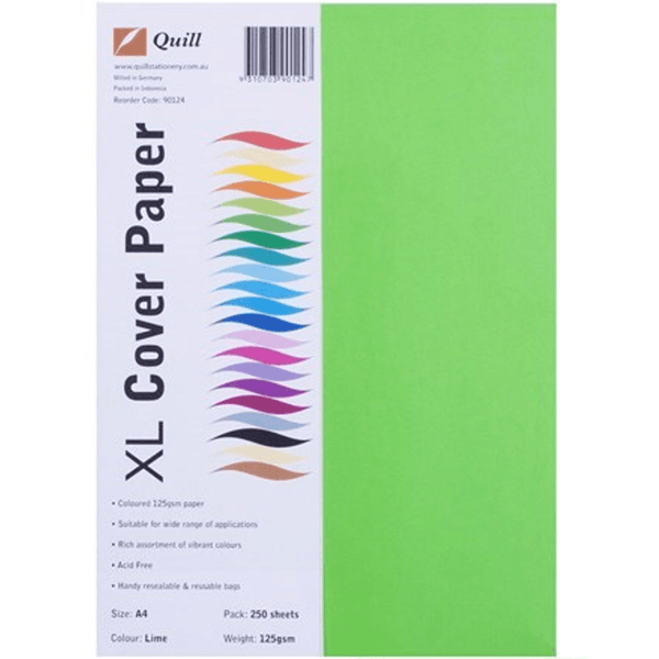 Quill Cover Paper 125Gsm A4 Lime Green Pack 250 100850115 / 90124 - SuperOffice