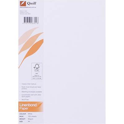 Quill Linen Bond Paper A4 90Gsm White Pack 100 100850050 - SuperOffice