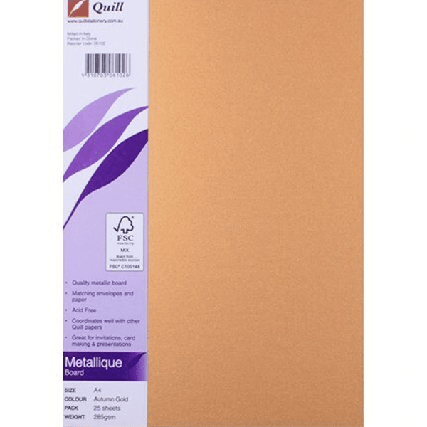Quill Metallique Board Paper 285GSM A4 Autumn Gold Pack 25 100850016 - SuperOffice
