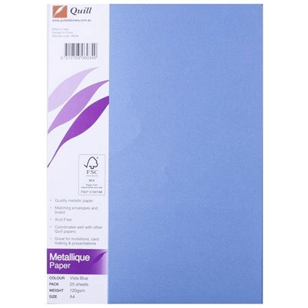 Quill Metallique Paper 120gsm A4 Blue Metallic Pack 25 100850008 - SuperOffice