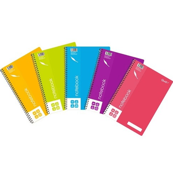 Quill Notebook 70gsm PP Cover 120 Pages A4 Assorted Colours Pack 5 100851328 (5 Pack) - SuperOffice