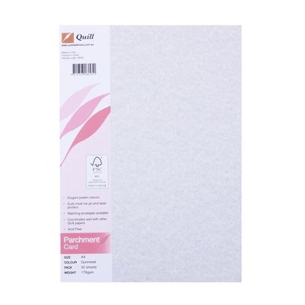 Quill Parchment Card 176Gsm A4 Gunmetal Pack 50 100850014 - SuperOffice