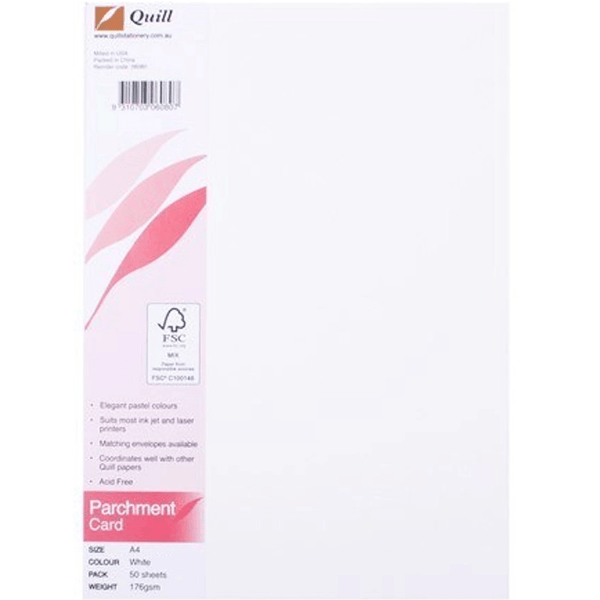 Quill Parchment Card Paper 176Gsm A4 White Pack 50 100850011 - SuperOffice