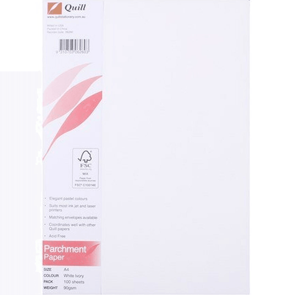 Quill Parchment Paper 90gsm A4 White Ivory Pack 100 Sheets 100850046 - SuperOffice