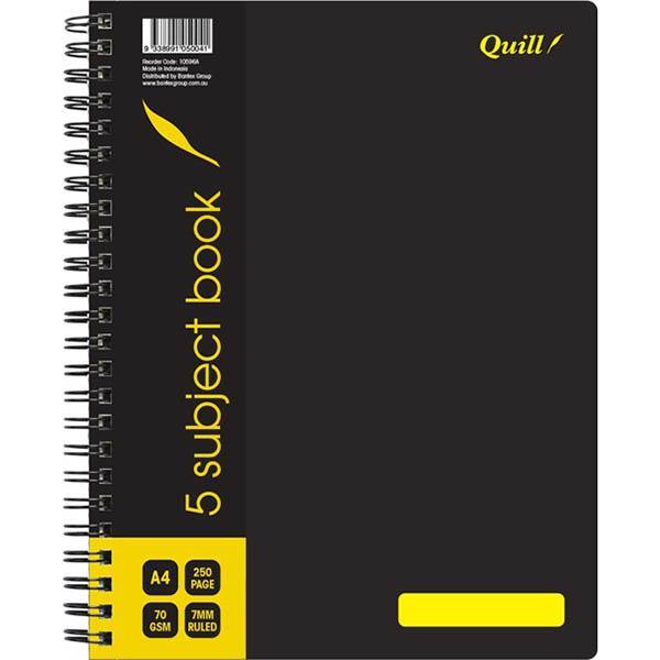 Quill Q596 5-Subject Note Book Spiralbound 70Gsm 250 Page A4 100851345 - SuperOffice