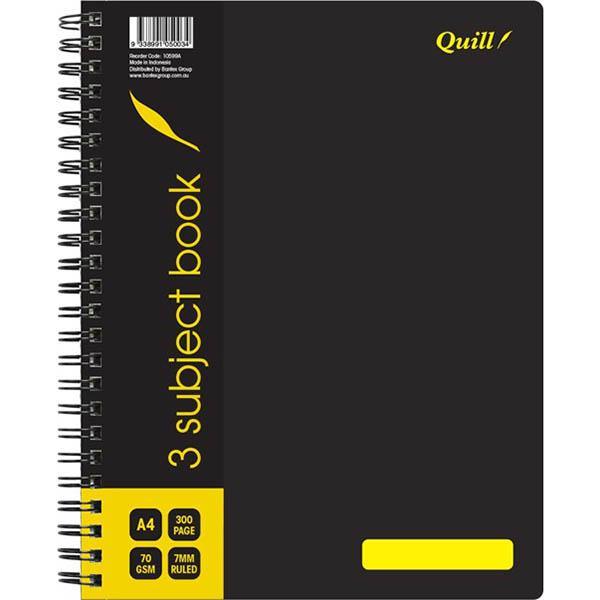 Quill Q599 3-Subject Note Book Spiralbound 70Gsm 300 Page A4 100851346 - SuperOffice