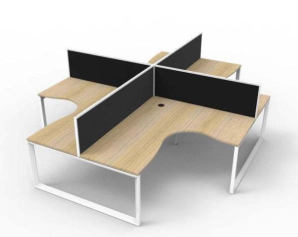 Rapid Infinity Deluxe 4 Person Loop Leg Corner Workstation Pod 1500 X 1500Mm Black Screen / Natural Oak Top / White Frame D-ILLCWS4PWS151575 NO/WS - SuperOffice
