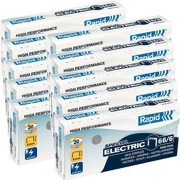 Rapid Strong Staples Special Electric 66/6 6mm Box 5000 Pack 10 24867800 (10 Boxes) - SuperOffice