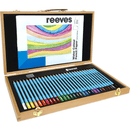 Reeves 34pc Watercolour Coloured Pencils Pad Eraser Sharpener Set Wooden Box 0063240 - SuperOffice