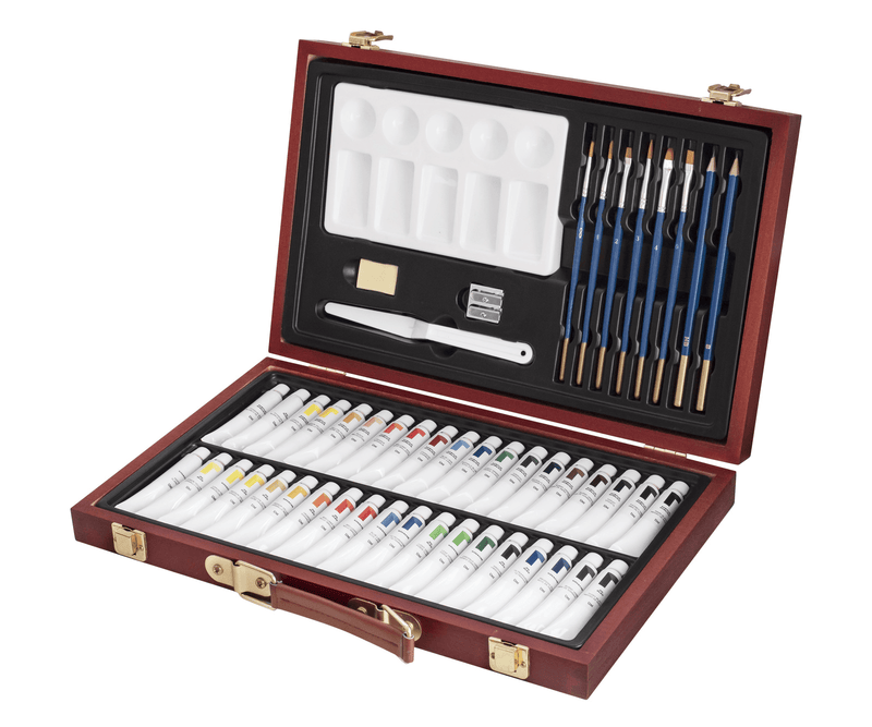 Reeves Watercolour Paints Brush Pencils Palette Sharpener Eraser Wooden Gift Box Set 0063280 - SuperOffice