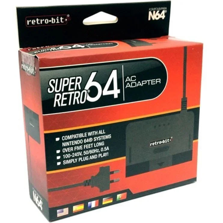 Retro-Bit Power Cable Adapter Charger for Nintendo 64 Console 849172002579 - SuperOffice