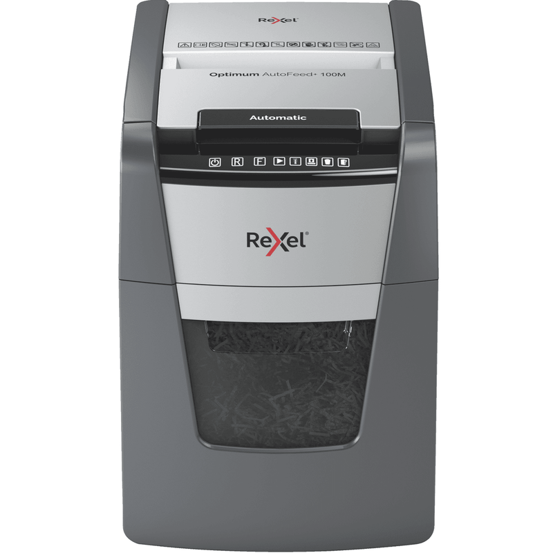 Rexel 2020100MAU Optimum Autofeed+ 100m Automatic Micro Cut Paper Shredder Black 2020100MAU - SuperOffice