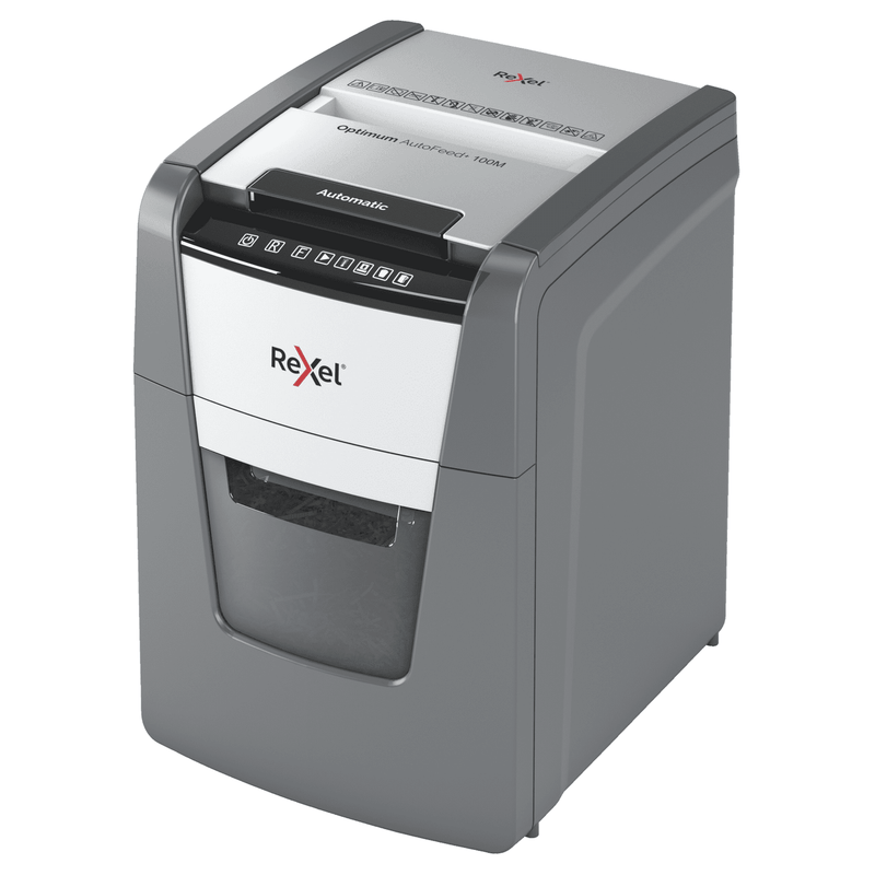 Rexel 2020100MAU Optimum Autofeed+ 100m Automatic Micro Cut Paper Shredder Black 2020100MAU - SuperOffice