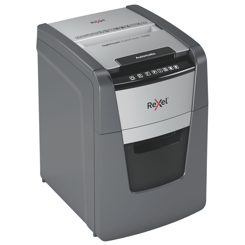 Rexel 2020100MAU Optimum Autofeed+ 100m Automatic Micro Cut Paper Shredder Black 2020100MAU - SuperOffice