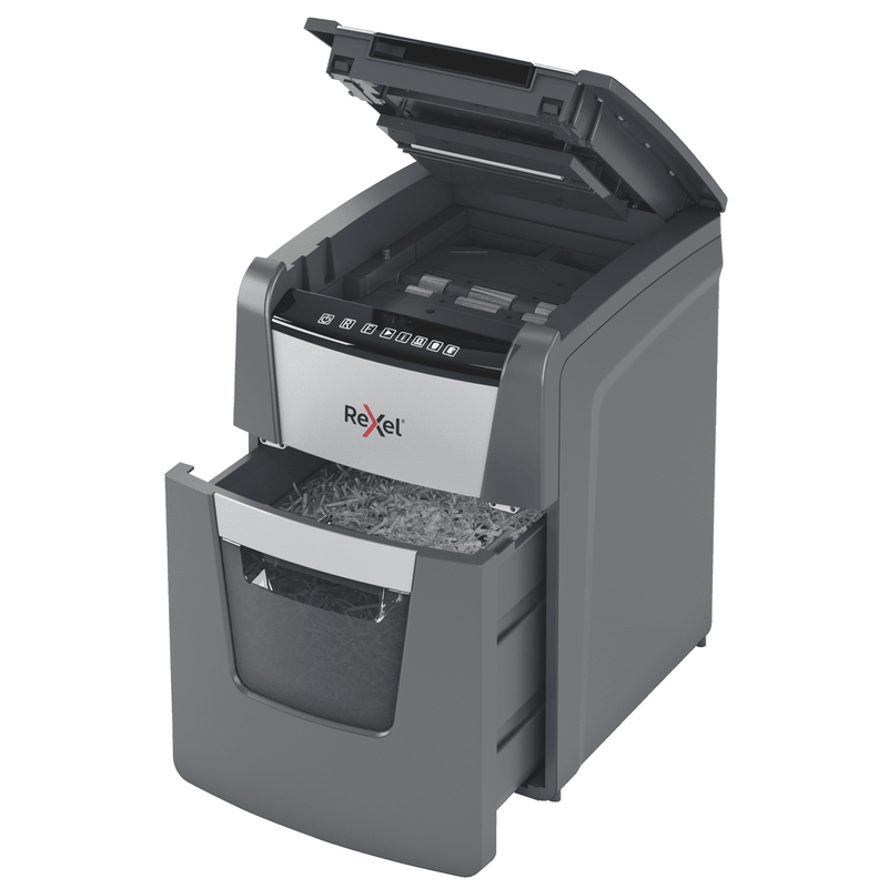 Rexel 2020100MAU Optimum Autofeed+ 100m Automatic Micro Cut Paper Shredder Black 2020100MAU - SuperOffice