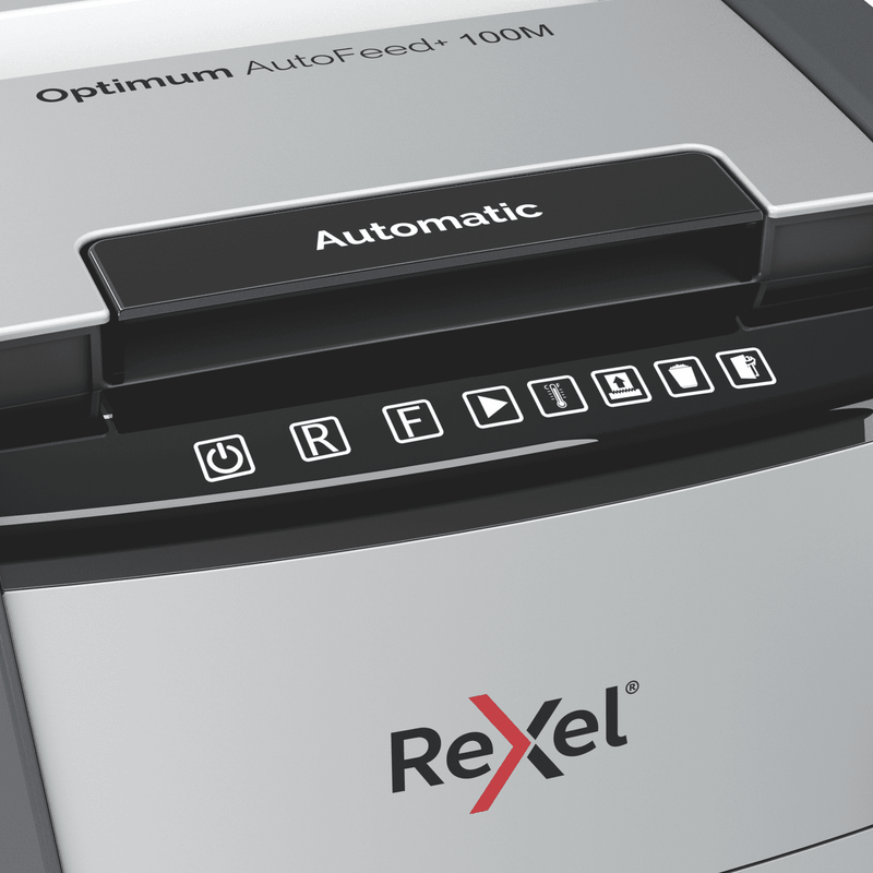 Rexel 2020100MAU Optimum Autofeed+ 100m Automatic Micro Cut Paper Shredder Black 2020100MAU - SuperOffice