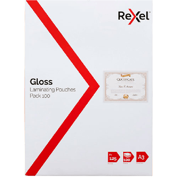 Rexel Laminating Pouch 125 Micron A3 Clear Pack 100 Sheets 41618 - SuperOffice