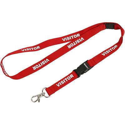 Rexel Lanyard Flat Style Swivel Clip Preprinted Visitor Red Pack 5 9841003 - SuperOffice