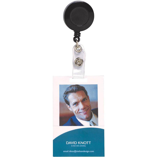 Rexel Retractable Card Holder With Strap Black Hangsell 9810002 - SuperOffice