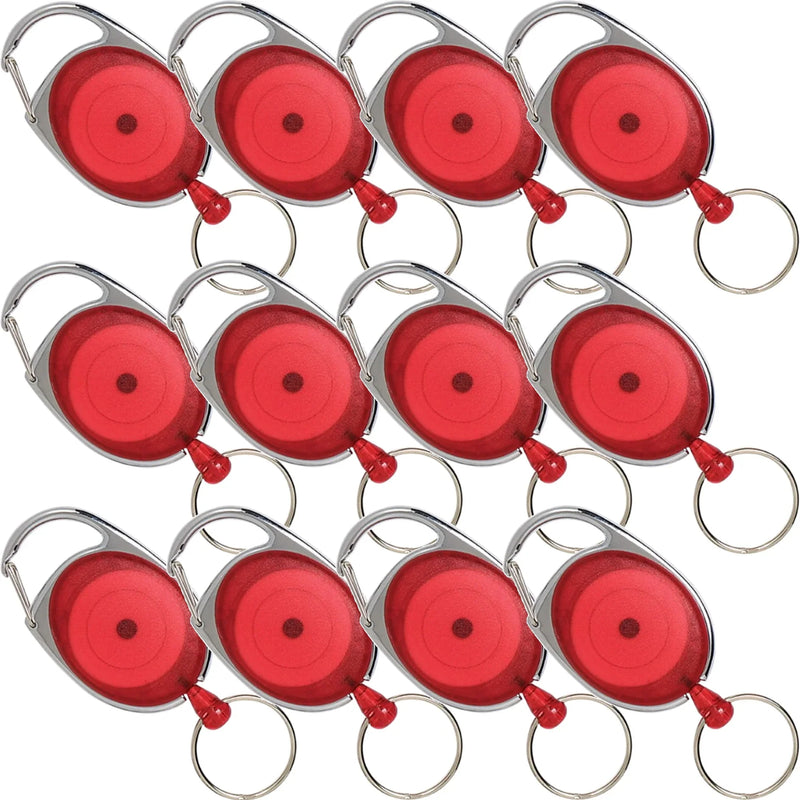 Rexel Retractable Key Chain Ring Holder Snap Lock Red 12 Pack 9806103 (12 Pack) - SuperOffice
