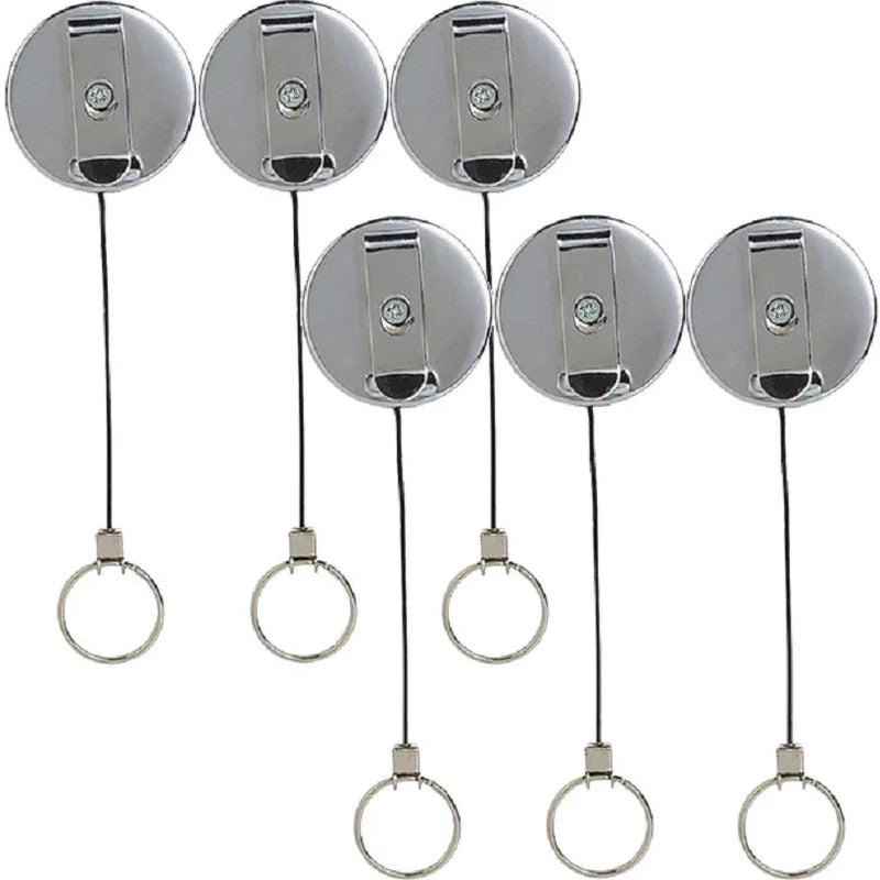 Rexel Retractable Key Holder Metal With Keyring And Cord Black 6 Pack 9800702 (6 Pack) - SuperOffice