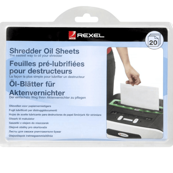 Rexel Shredder Oil Sheets Lubricating Pack 20 2101949 - SuperOffice