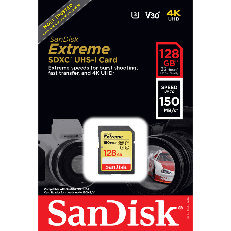 SanDisk 128GB SD Card SDXC V30 Class 10 150MB/s SDSDXV5-128G-GNCIN - SuperOffice