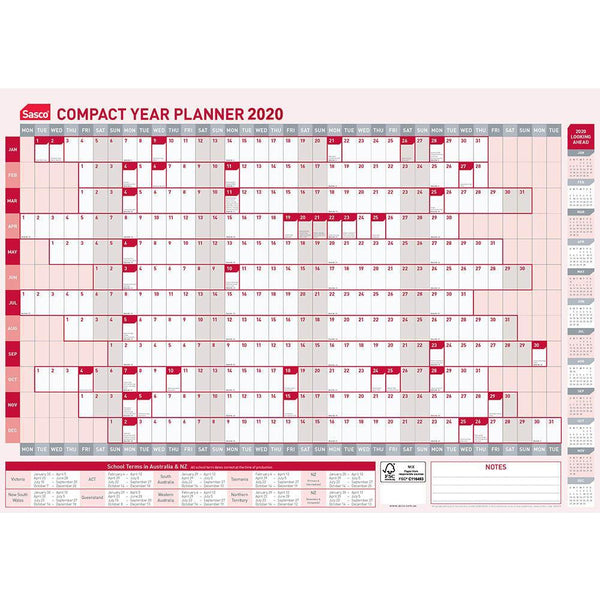 Sasco 2020 Compact Year Planner 420 X 594Mm 10435/20 - SuperOffice