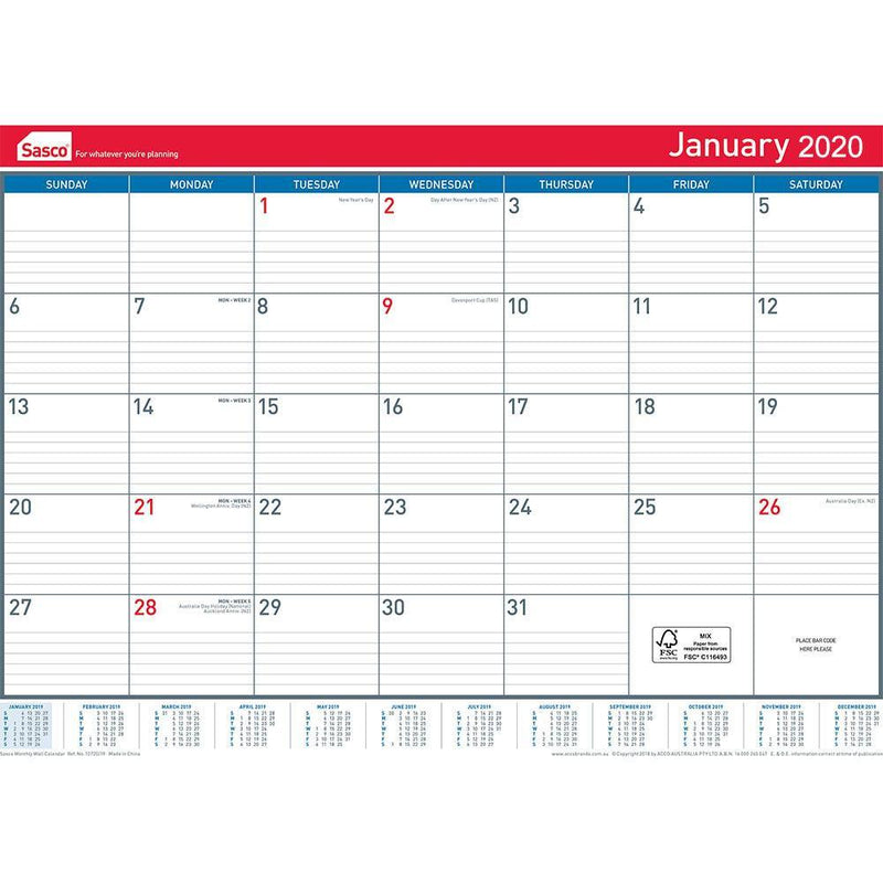 Sasco 2020 Monthly Wall Calendar 10720/20 - SuperOffice
