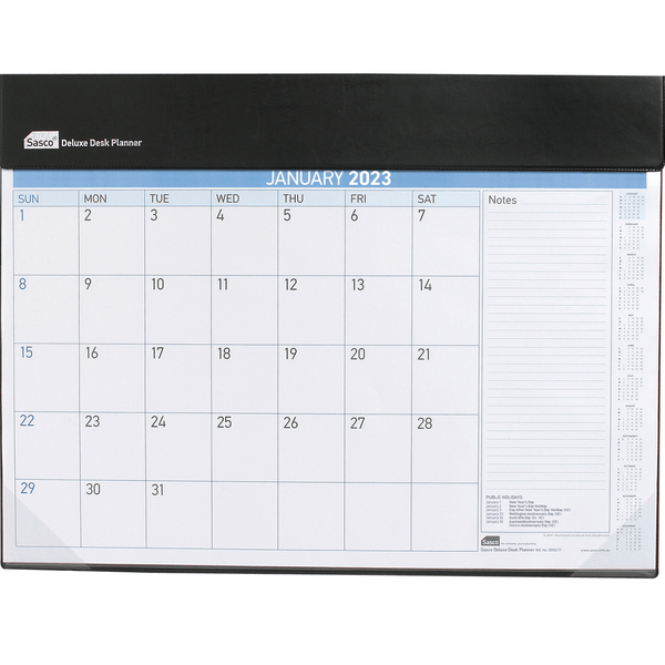 Sasco 2023 Deluxe Desk Planner Calendar Organiser Month View 518x387mm 1055223 - SuperOffice