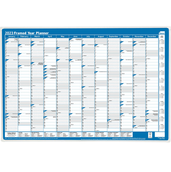 Sasco 2023 Framed Year Planner Wall Calendar 700x1000mm 1058823 - SuperOffice