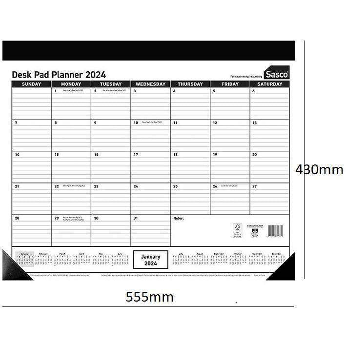 Sasco 2024 Desk Planner Pad Calendar Organiser Month View 555x430mm 1055024 - SuperOffice