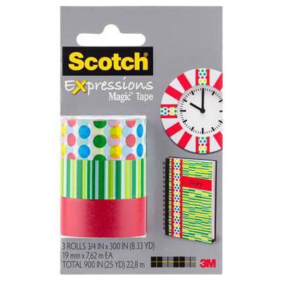 Scotch C214 Expressions Magic Tape Dots/Lines/Green Pack 3 C214-3PK-911 - SuperOffice