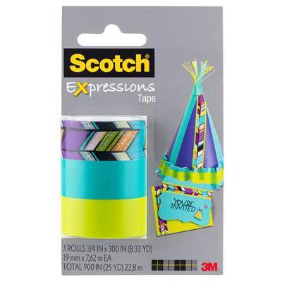 Scotch C214 Expressions Magic Tape Tribal/Turquoise/Lime Green Pack 3 C124-3PK-4 - SuperOffice